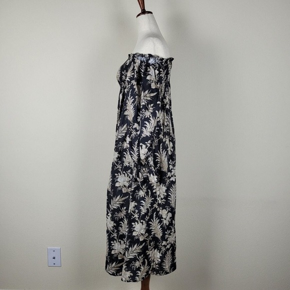 Tuckernuck Dress XS Black Ojai Vines Hemmings Floral Midi Off Shoulder Linen NEW - Picture 4 of 6
